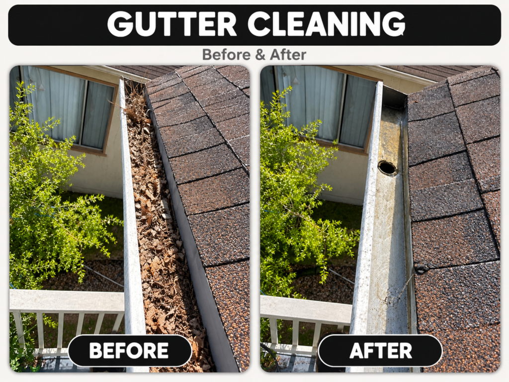 Gutter cleaning before and after in San Francisco